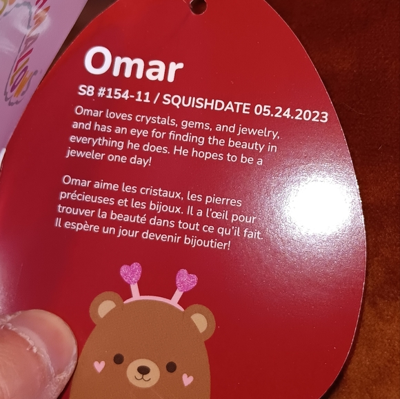 Omar the Bear Heart Cheeks Valentines 2024 Squishmallow 8” NWT - Picture 3 of 3